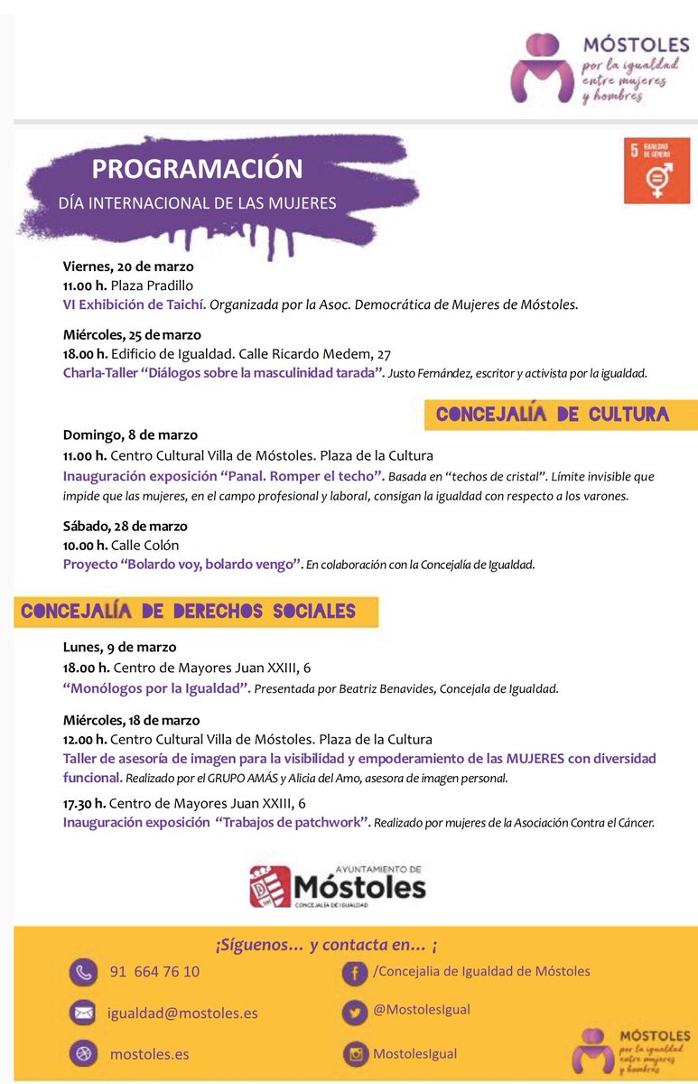 ampantusana's tweet photo. Buenos días y feliz lunes desde la concejalía de igualdad nos han mandado este programa para compartirlo con tod@s vosotr@s 8 de marzo día de la Mujer https://t.co/hiDEdf7itS