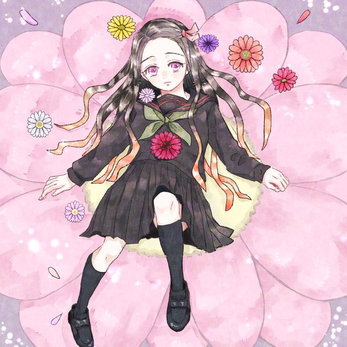 松前さんがTwitterに投稿した竈門禰豆子(鬼滅の刃)のイラスト。