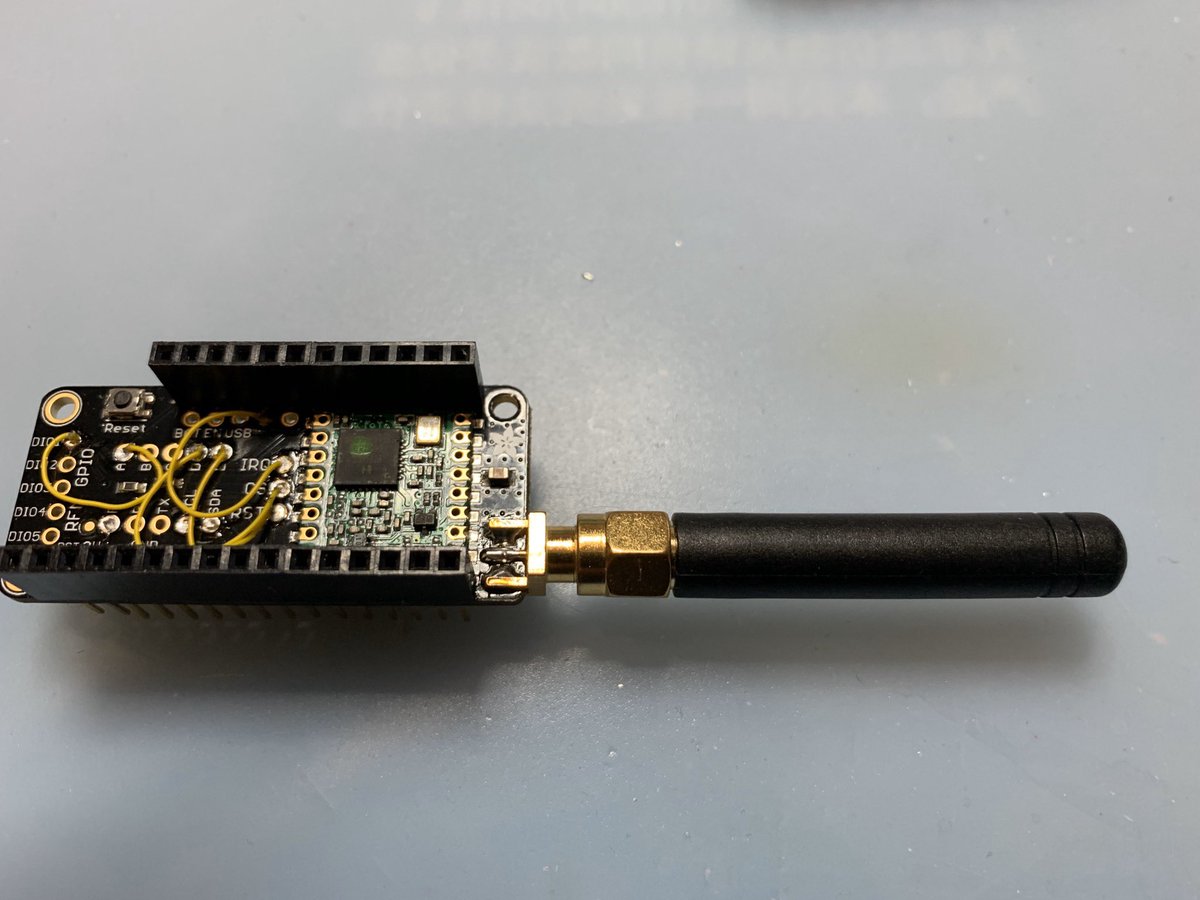 ChasinSpin's tweet photo. Step 4, soldered on a SMA connector and better antenna @ReedTimmerAccu @SeanSchofer @curtisbrooks80 #ProjectSkyFall https://t.co/BJRBrSxIqT