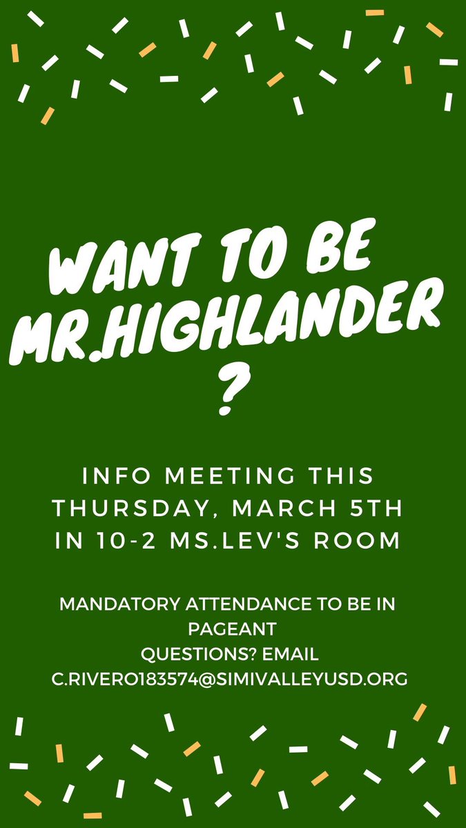 Want to be mr.Highlander? Mandatory meeting this Thursday at lunch!