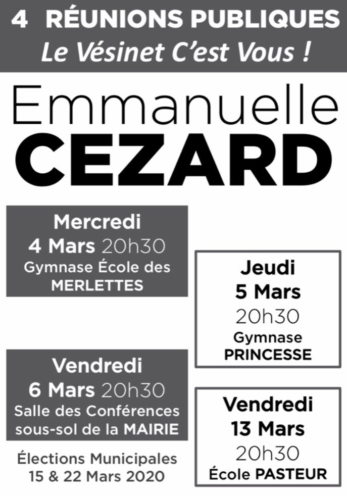 VesinetC's tweet photo. Bonjour à tous ! 😁
Nos dates de nos 4 dernières réunions publiques.                            Le Vésinet C’est Vous! Le 15 Mars! 
#Municipales2020 #municipale2020 #Elections2020 #reunionspubliques #mairie #levesinet #levesinetcestvous https://t.co/9nISNnxRcD