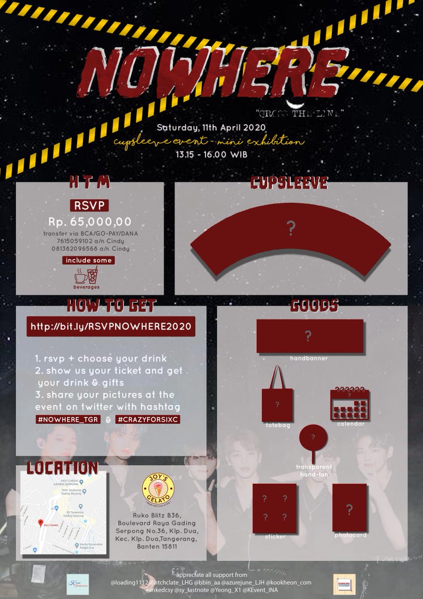 KEvent_INA's tweet image. [TANGERANG]
Hai Produce X 101 STAN,
Fans SIXC,
Datang yuk ke acara CupSleeve Event mereka!

 𝑵𝑶𝑾𝑯𝑬𝑹𝑬 ; 𝘊𝘙𝘖𝘚𝘚 𝘛𝘏𝘌 𝘓𝘐𝘕𝘌
 Diselenggarakan oleh @nowhere_2020

📅 Sabtu, 11 April 2020
🏢 Joy's Gelato, Gading Serpong
🕐 13.15 - 16.00
🎟 65K

#PRODUCEX101 #SIXC