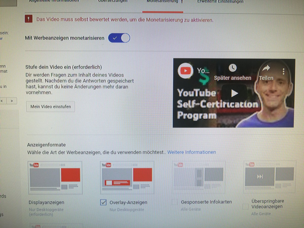 bennusch83's tweet photo. Muss man für Youtube jetzt ernsthaft sein Video selbst bewerten? Naja gut, wenns dabei hilft ihre Werbefreundlichket zu verbessern &amp; einem nicht immer grundlos die Monetarisierung gestrichen wird...Vielleicht ja mal ein guter Ansatz🤔
#selfassessment #advertiserfriendly https://t.co/FVLVsIkIwB