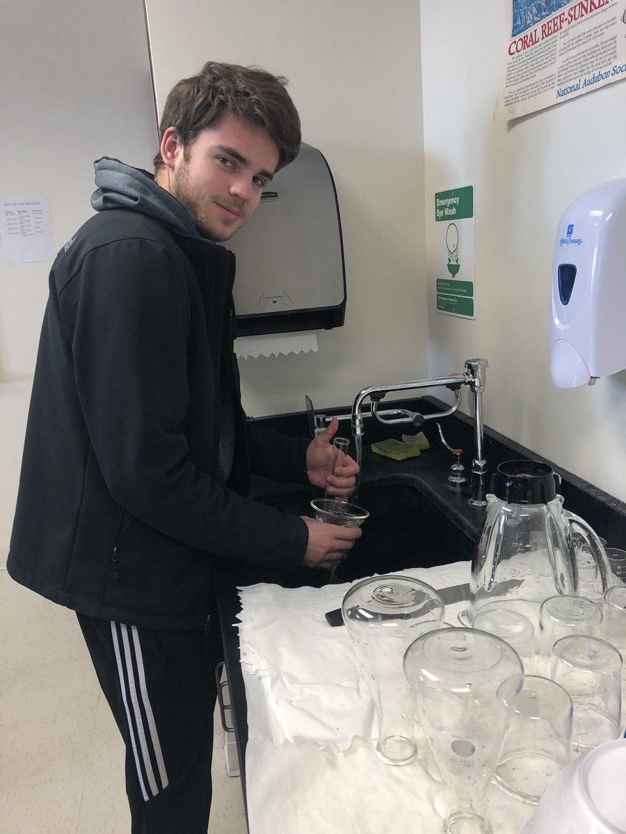 PollanHannah's tweet photo. @UNKBiol106AC #106week7acs20 carter working hard to clean up after the enzyme lab this week https://t.co/POOi0dS4o8
