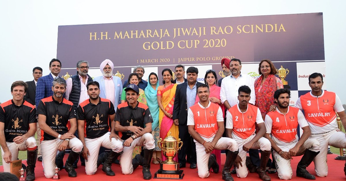 APOLOLIFE's tweet photo. This concludes the 24th edition of the H.H. #MAHARAJAJIWAJIRAOSCINDIAGOLDCUP 2020. #GarchaHotels prevailed as the victor, with a score of 7 - 3.5 against #CavalryASC.

#PoloLife #SpringPolo #TheGoldCup #ScindiaGoldCup #Polo2020 #DelhiSpringPolo #FebruaryPolo #PoloSport #Polo https://t.co/yPp5oSzXhJ