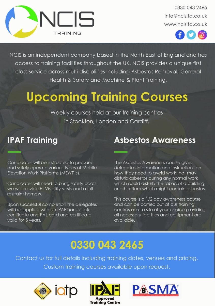 ncislimited's tweet photo. UPCOMING TRAINING COURSES
Weekly courses held at our training centres in Stockton, London and Cardiff. Contact us for full details including training dates, venues and pricing. Custom training courses available upon request. 0330 043 2465 https://t.co/bME1ymLSO7 https://t.co/dpRDFSzhWf