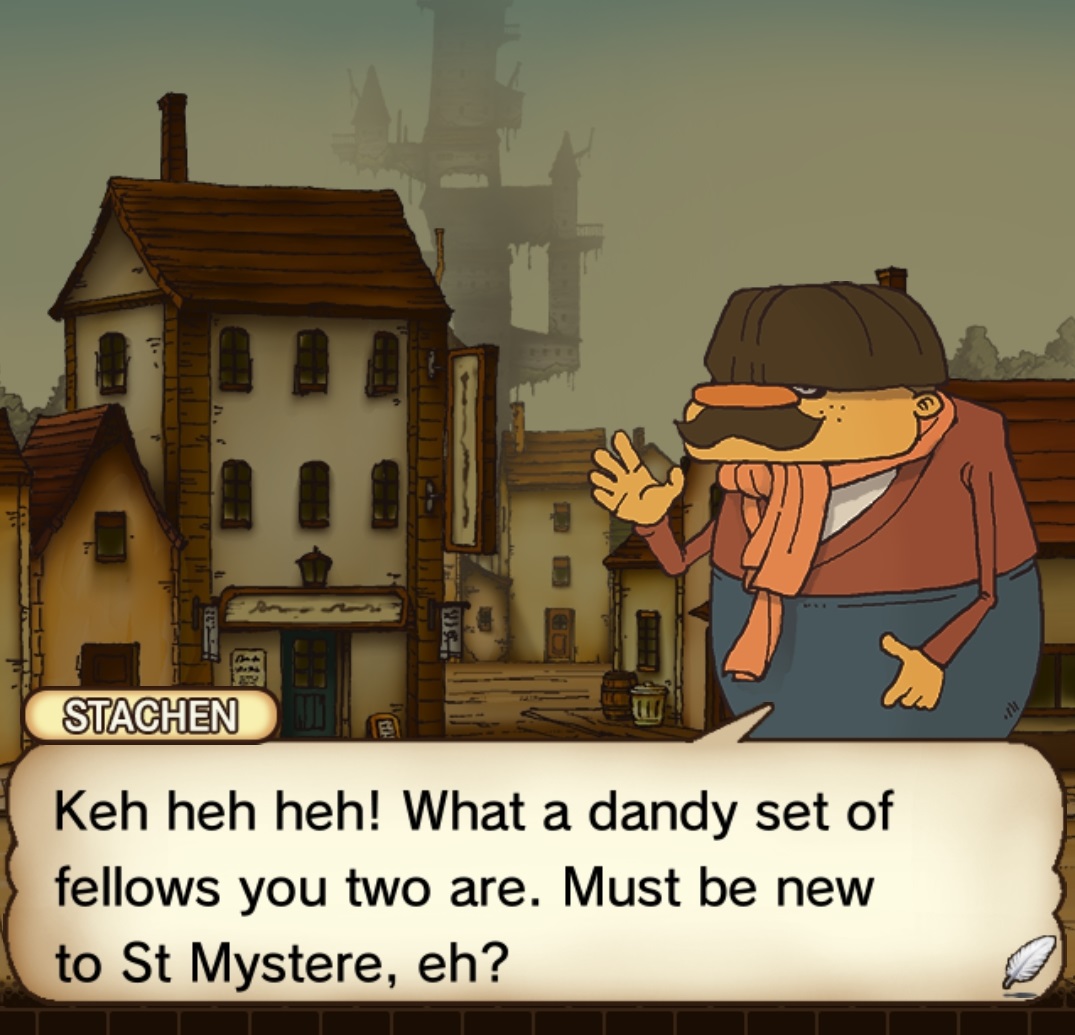 Layton Series on Twitter: &quot;Did You Know-tice? The strange moustache-scarf sporting Stachenscarfen appears (and abruptly disappears) in Curious Village, Pandora&#39;s Box / Diabolical Box, Lost Future / Unwound Future, Azran Legacy and