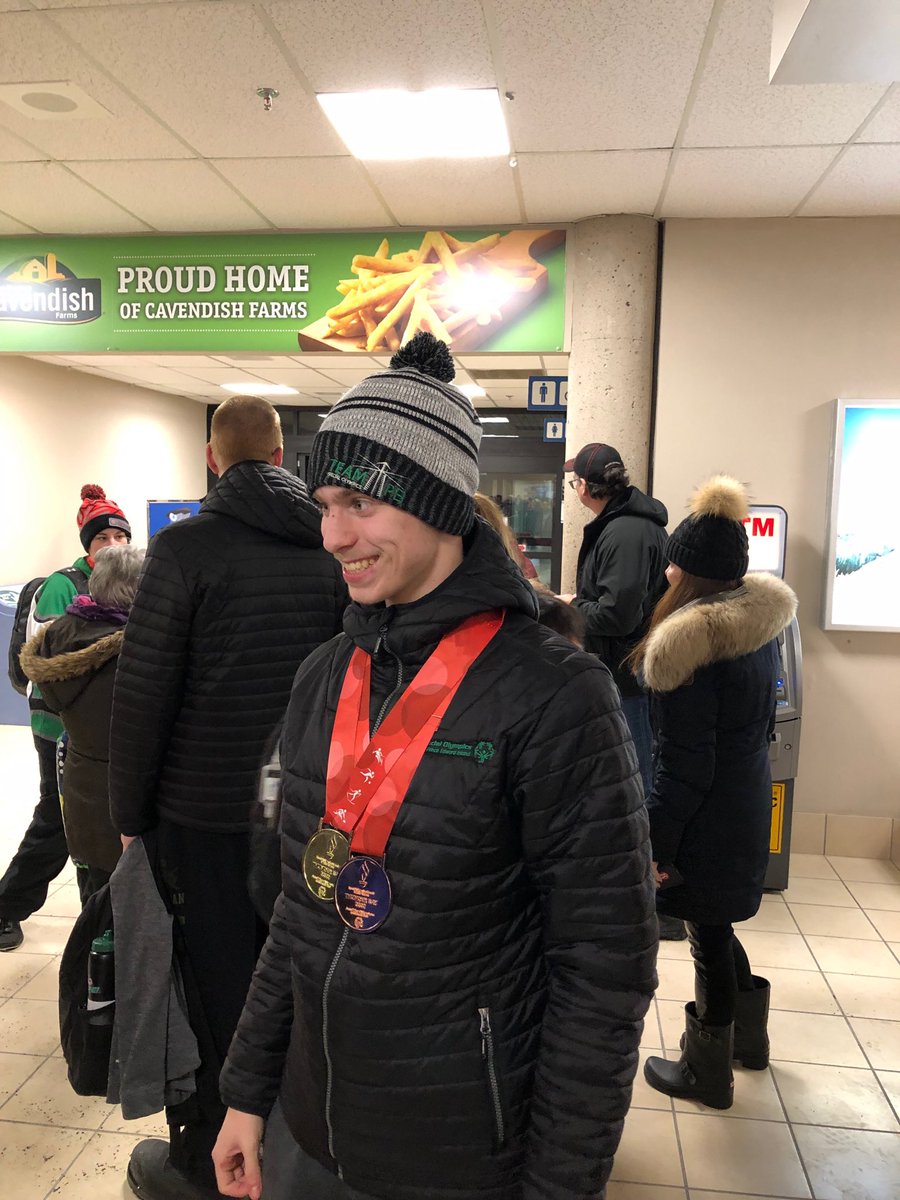 2magwooda2's tweet photo. ⁦@COWSICECREAM⁩ ⁦@SpecialOPEI⁩ our boy is home from the Canada winter games. So proud of him and team PEI. Nice to have the PEI touch runner there to great them https://t.co/HWtwGdzpmq