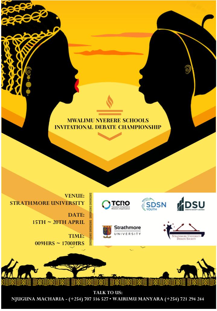 Strathdebate's tweet photo. Good Morning🌞, 
It's exactly 6 weeks to MNIV KE !!
We're so excited to host Africa in Nairobi.Sign your highschool students for the competition using this link 
https://t.co/9ulgwhGr4M
For any questions/inquiries feel free to email us at debateclub@strathmore.edu. https://t.co/WXVwhUrSjB