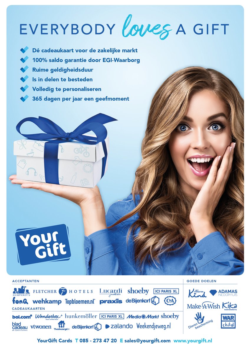 Iedereen houd er van om een cadeautje te krijgen. Zelf mogen kiezen is vaak nog het fijnst. Dat kan met dé cadeaukaart voor de zakelijke markt van <a href="/YourGiftCardsNL/">YourGift</a> zeker. Alle voordelen van deze cadeaukaart weten? Duidelijk aanwezig op de achterpagina van InfoRegio.