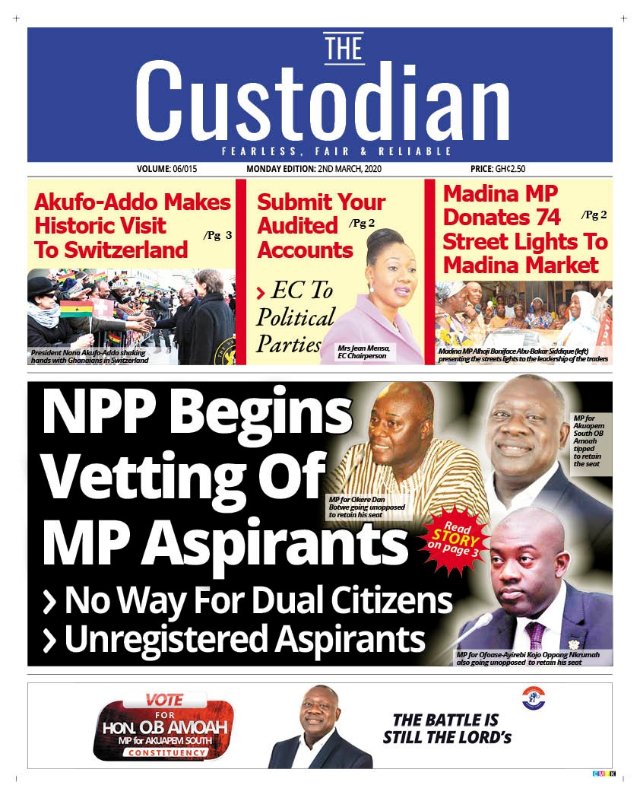 tv3_ghana's tweet image. Custodian:

📍Akufo-Addo makes historic visit to Switzerland

📍NPP begins vetting of MP aspirants, No way for dual citizens, unregistered aspirants

#TV3NewDay