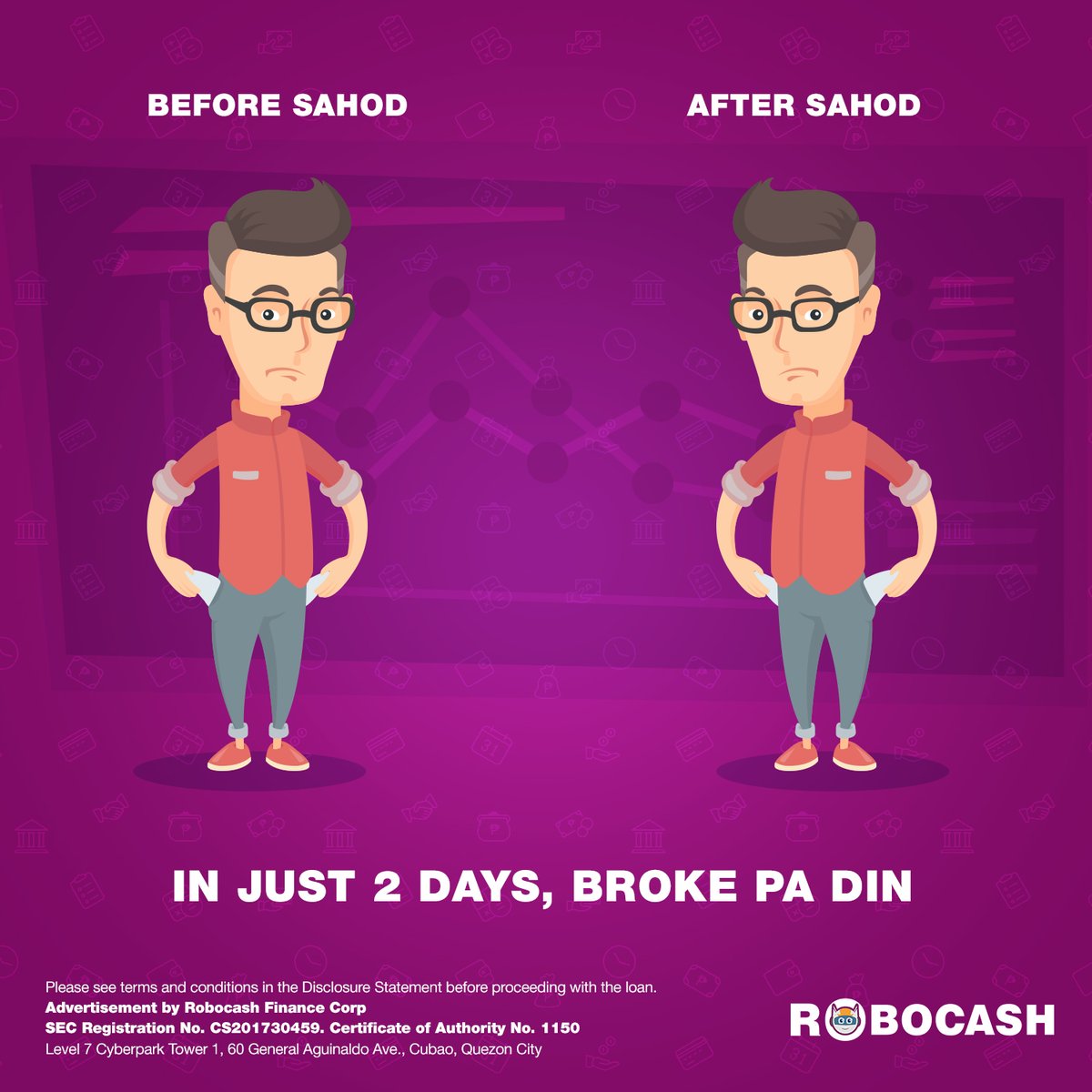 robocashph's tweet image. 2 araw lang lumipas, BULSA NATIN ULIT AY BUTAS.
Kung kulangin sa cash, LUMAPIT KAY Robocash! 

0% Interest sa unang loan mo. Apply na! 1 valid ID lang. Apply na! #Robofast #Roboeasy #Robocash

🌐 APPLY ONLINE bit.ly/RobocashWebPh
📲 DOWNLOAD THE APP bit.ly/RoboAppPH