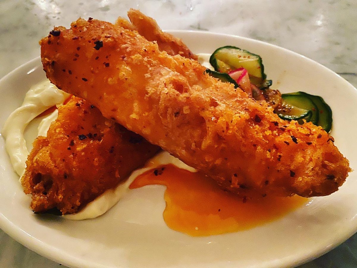 craigamorris's tweet image. Enjoying the first few bites of #WildAlaskaPollockWeek at @thewalrusbar here in #Ballard. Delicious, spicy, battered Alaska Pollock with a yuzu aioli was phenomenal!! Great job Chef Maddie!! AskforAlaska #AmericaWinsatSeafood #WildAlaskaPollock