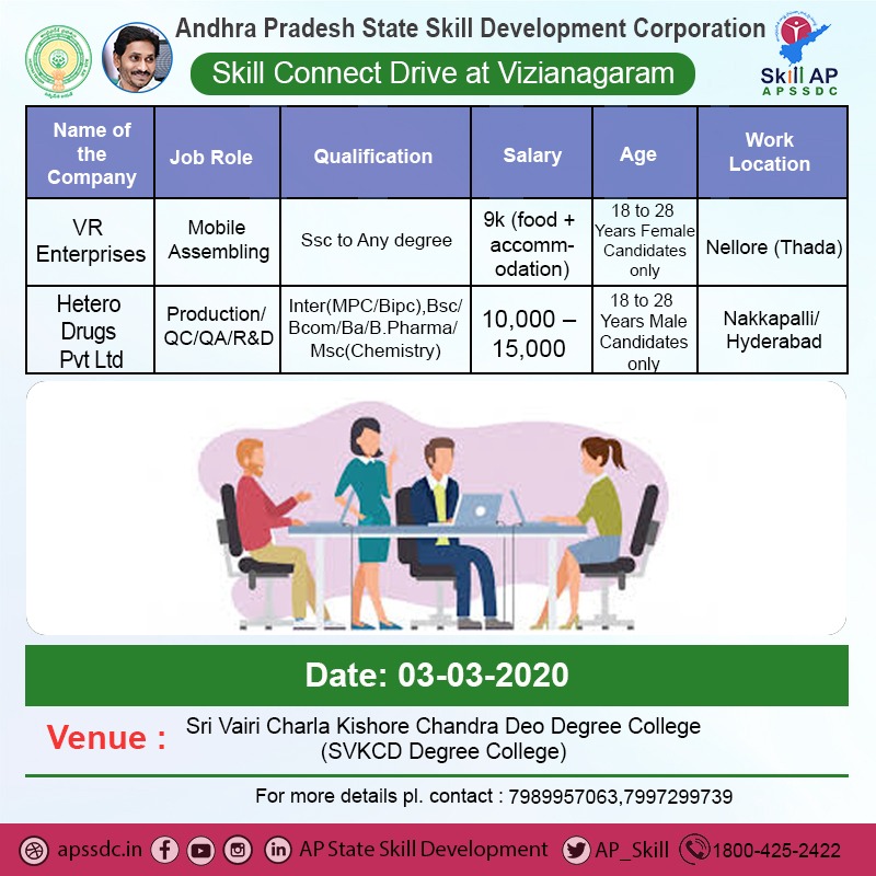 AP_Skill's tweet photo. AP Skill Development Skill Connect Drive at @vzmgoap
For registration visit: https://t.co/9EcGursNWO
Date: 03-03-2020
#APbestinskilldevelopment
#SkillHacks
#skillAP
#skillindia https://t.co/t5eN9PGb4C