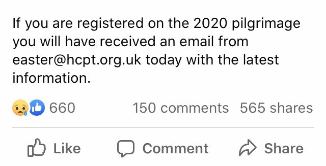 Many of you will have heard the news that #HCPT will not be traveling this Easter. We realise that this cannot have been an easy decision to make and wholeheartedly support it. Thank you to all our supporters and wonderful helpers and see you in Lourdes next Easter 2021!