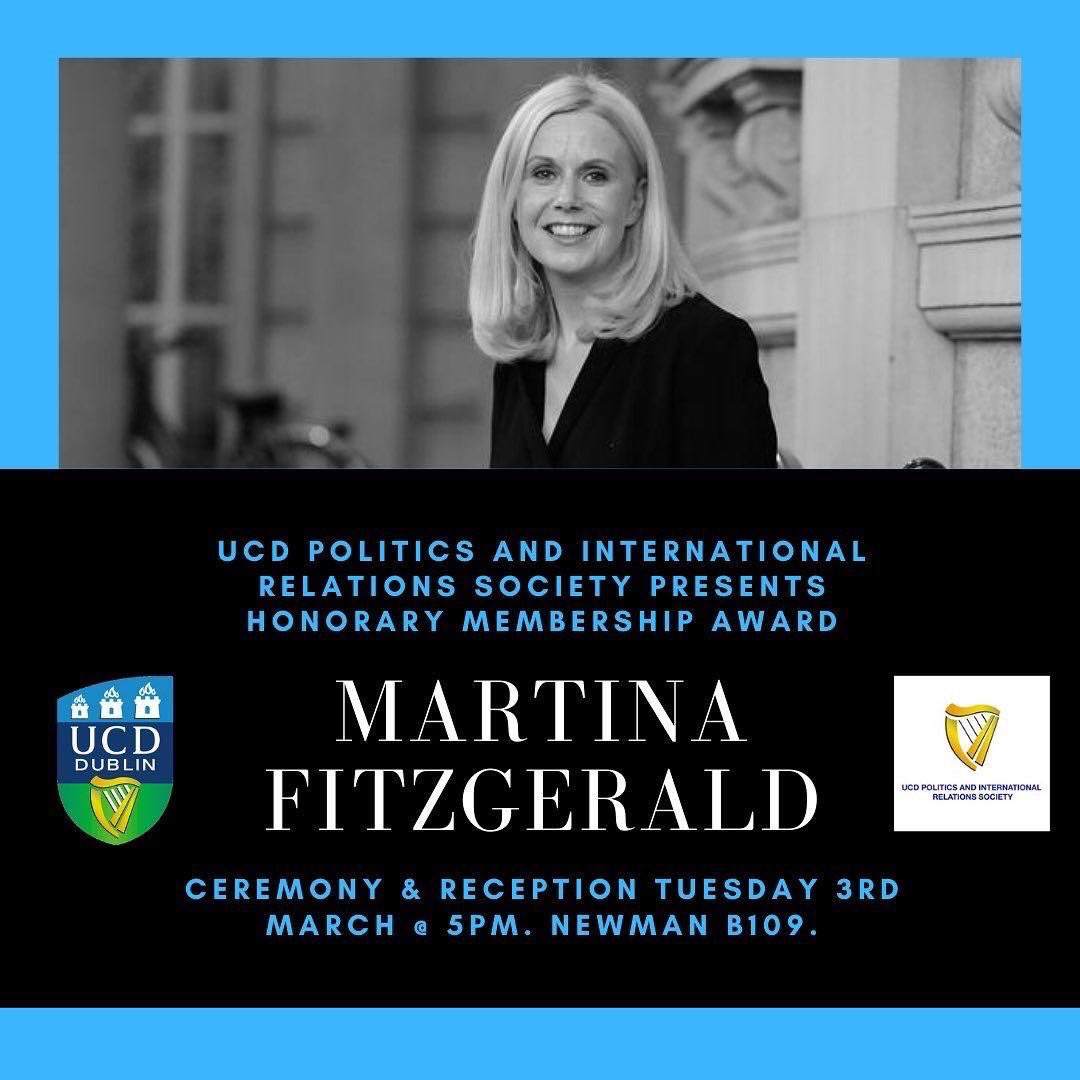 The @ucd_polsoc annual honorary membership award event takes place TOMORROW! @MartinaFitzg is this year’s recipient and we couldn’t be more excited ☺️ Tuesday 3/3, 5pm B109 in the Newman building.