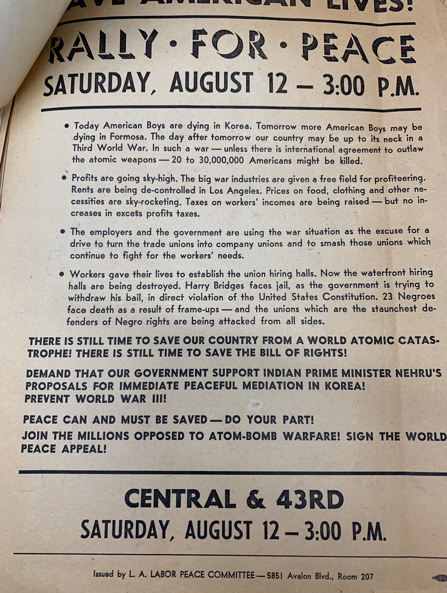 kpolicyO's tweet photo. antiwar activism then: what korea peace activists were arrested for distributing in LA back in 1950 https://t.co/96m5YwfeVt