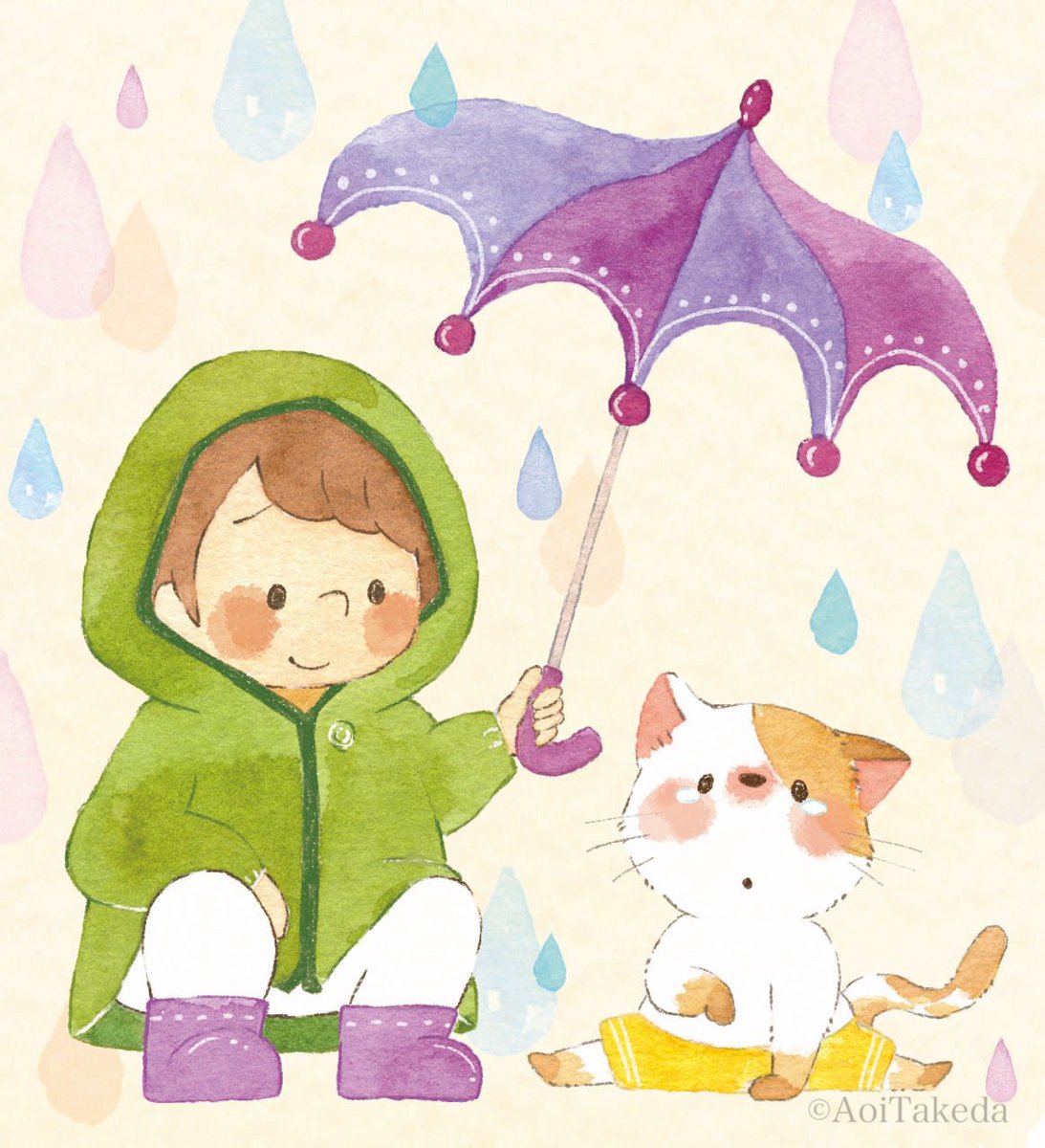 Twitter 上的 たけだあおい 個展クリエポありがとうございました 雨 水彩 子供向けイラスト T Co Pkrwstthfp Twitter