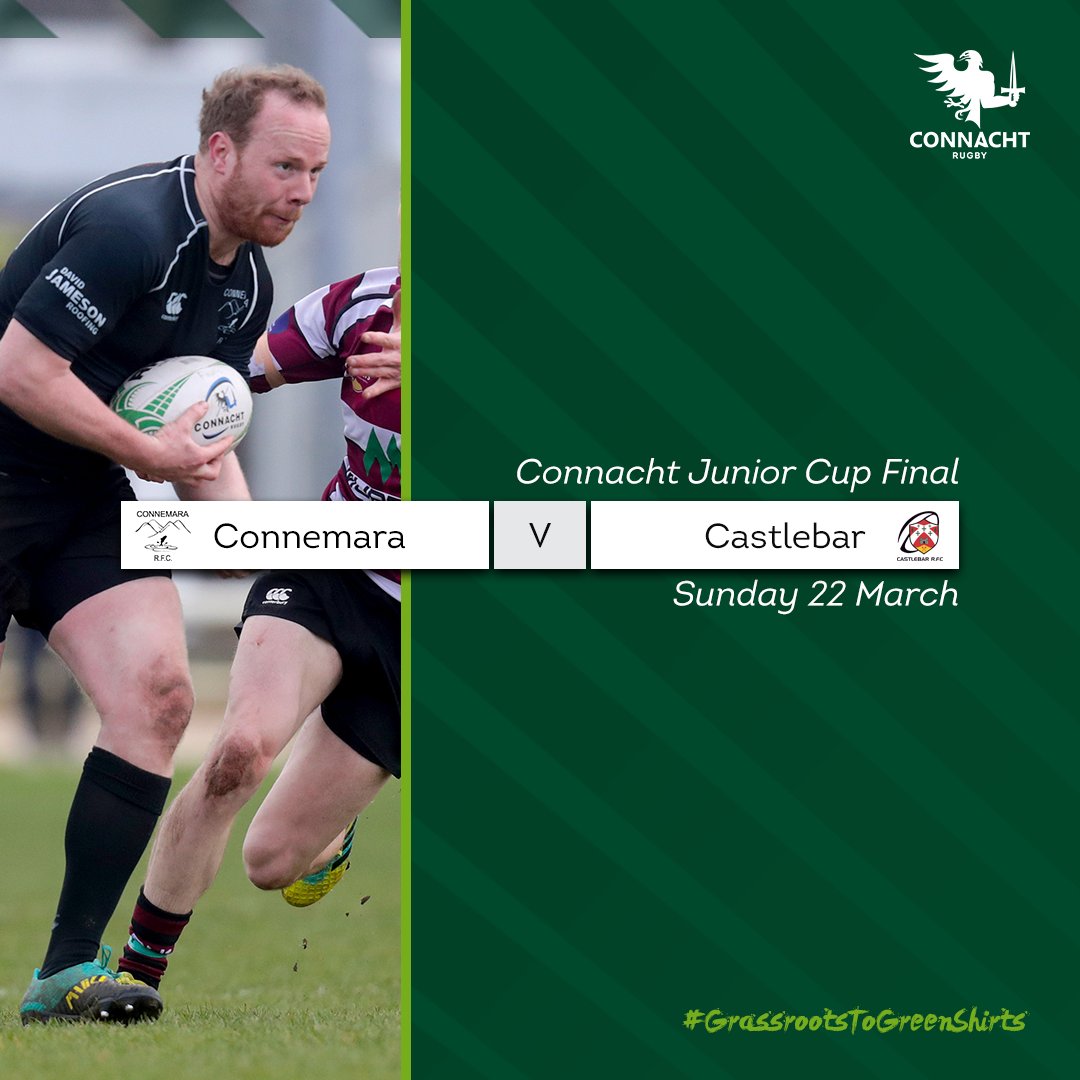 connachtrugby's tweet photo. CONFIRMED | @connemararfc will face @RFCCastlebar in the 2020 Connacht Junior Cup Final 🏆

In yesterday’s semi-finals Connemara overcame Ballinrobe 31-19, while Castlebar had a dramatic 13-10 extra-time win over Monivea.

#GrassrootsToGreenShirts https://t.co/gl8FVELxEc