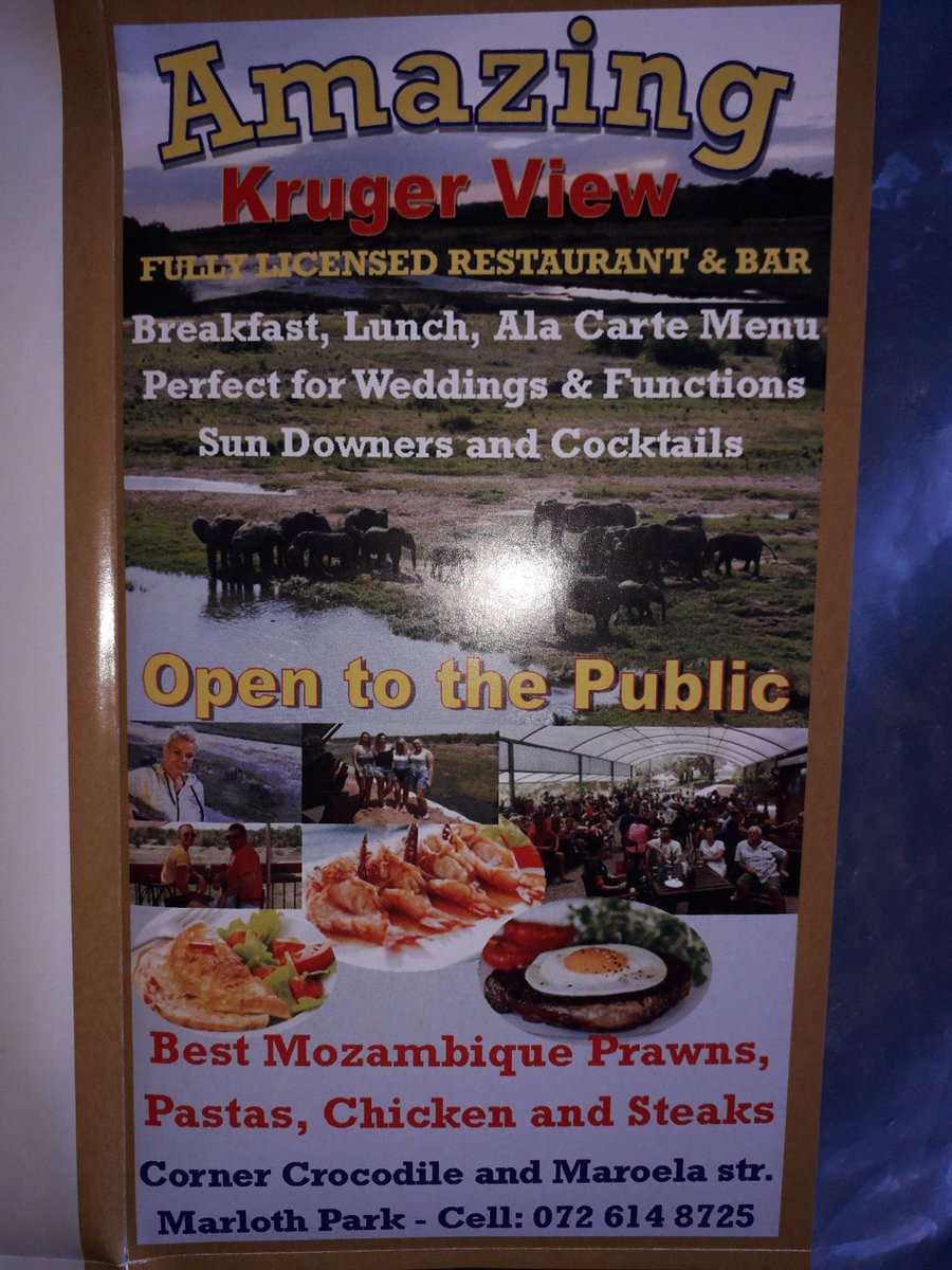 AMAZING KRUGER VIEW......Marloth Park.
Come and join us for the the best food..ice cold drinks and the best sundowners.