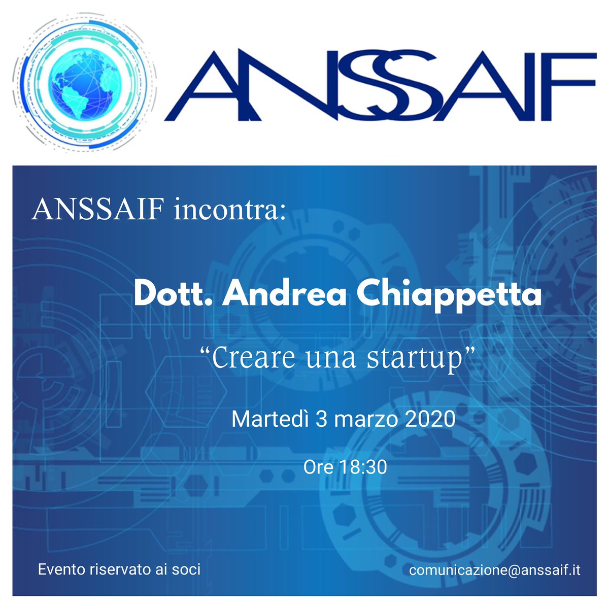 anssaif_ass's tweet photo. “Creare una startup” secondo #appuntamento per i #giovani #soci #Anssaif con @AndreaChiappett https://t.co/f3CAJZuEop
