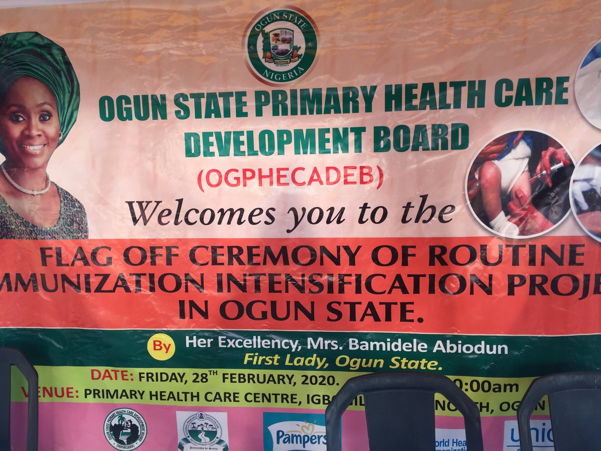 hon_page's tweet photo. At the Ogun State Primary Health Care Development Board Flag Off ceremony of Routine Immunization Intensification Project in Ogun State by her Excellency, Mrs Bamidele Abiodun on Friday 28th, February, 2020.
Venue: Primary Health Care Center, Igbogila, Yewa North, Ogun State. https://t.co/KYvJg9rBEw