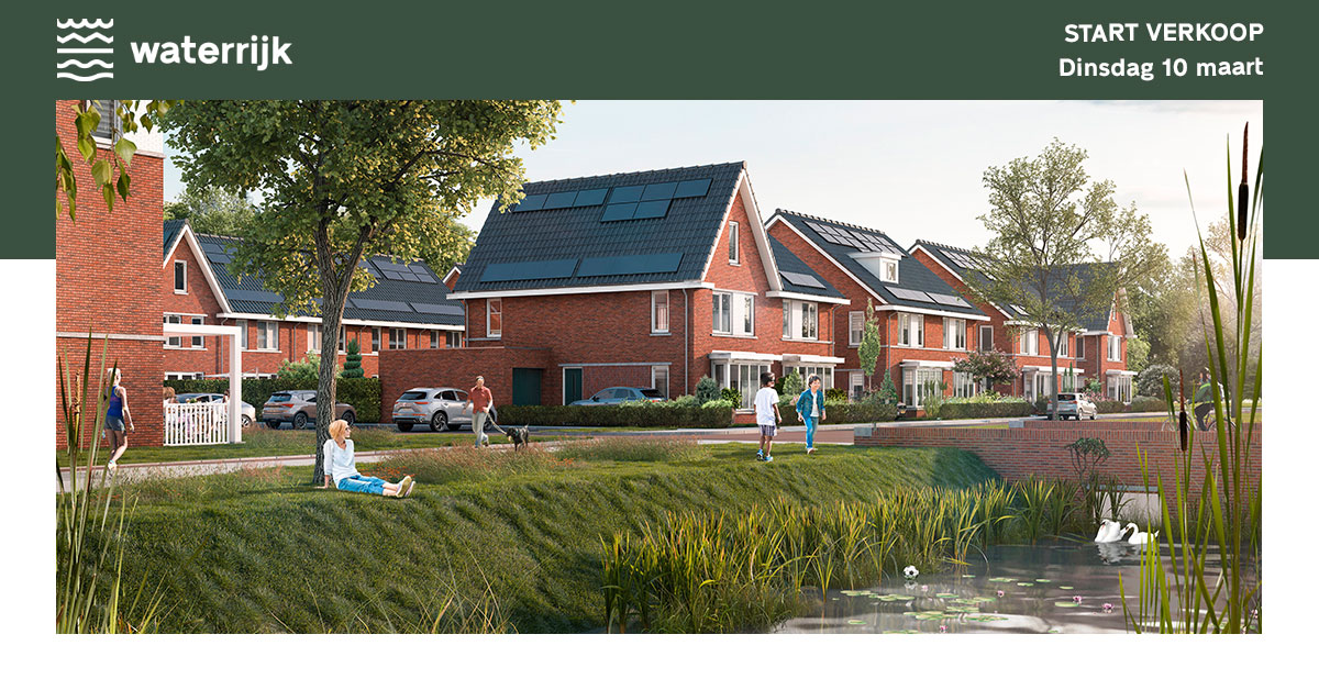 Wonen in een duurzame en ruim opgezette wijk, met veel aandacht voor de natuur? Kom dinsdag 10 maart naar de start verkoop van de grondgebonden woningen van het #nieuwbouwproject Waterrijk in Ridderkerk. #duurzamewoningen waterrijkridderkerk.nl.