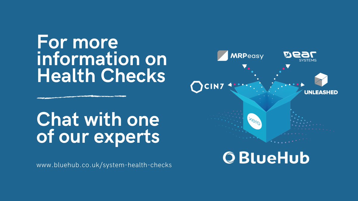 Blue_Hub's tweet image. By doing a System Health Check, our experts assist businesses in diagnosing and resolving issues with their already implemented #DEARSystems, #CIN7, #UnleashedSoftware and #MRPEasy.