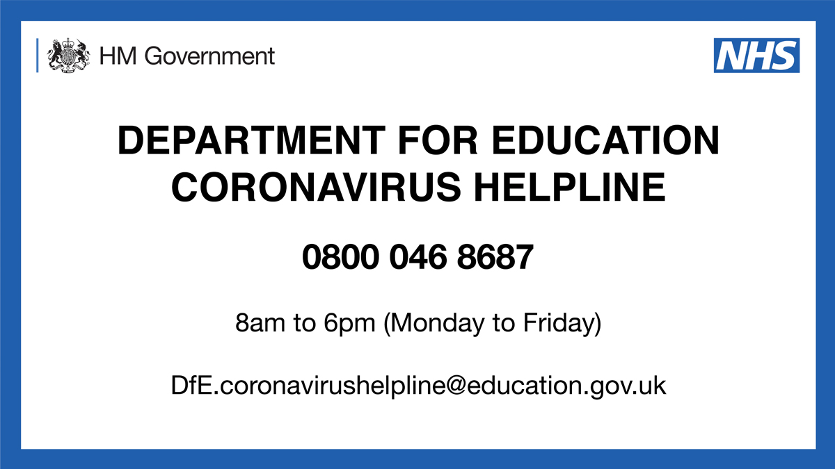 educationgovuk's tweet image. Got questions about Coronavirus? 

At the DfE we've set up a helpline offering guidance for anyone with education related questions - from early years up to universities, plus parents. #COVID-19 #Coronavirus