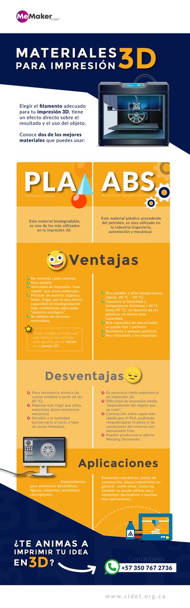 CIDET's tweet photo. Elegir el filamento adecuado para tu impresión 3D, tiene un impacto directo sobre el resultado y uso del objeto. Te presentamos dos de los mejores materiales. Contáctanos para conocer más. https://t.co/i8buL4VT1J
#Memaker #impresion3D #prototipos #diseño #ideas https://t.co/8Lrak9waYj