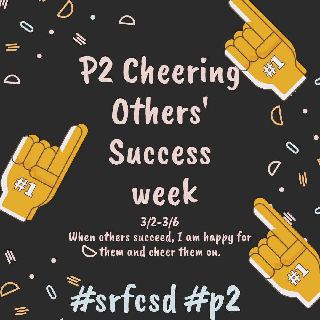 srfcsd's tweet photo. How do you cheer others on when they succeed? This week is all about lifting others up and acknowledging their accomplishments! #opm2 #otherpeoplematter #positivesaints #srfcsd #yearofinnovation https://t.co/E6KbU4IRXM