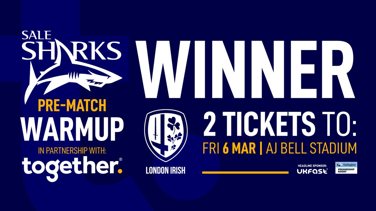 SaleSharksRugby's tweet photo. Congratulations to our #SharksTogether Pre-match Warmup winner...Jonathan Boulding!
Better luck next time if you missed out, you can still grab your tickets to the friday night clash with @LiRFCย via the link below!
TICKETS ๐๏ธ https://t.co/2MH95eTs32
@Together_Money https://t.co/ruB9JrRQT8