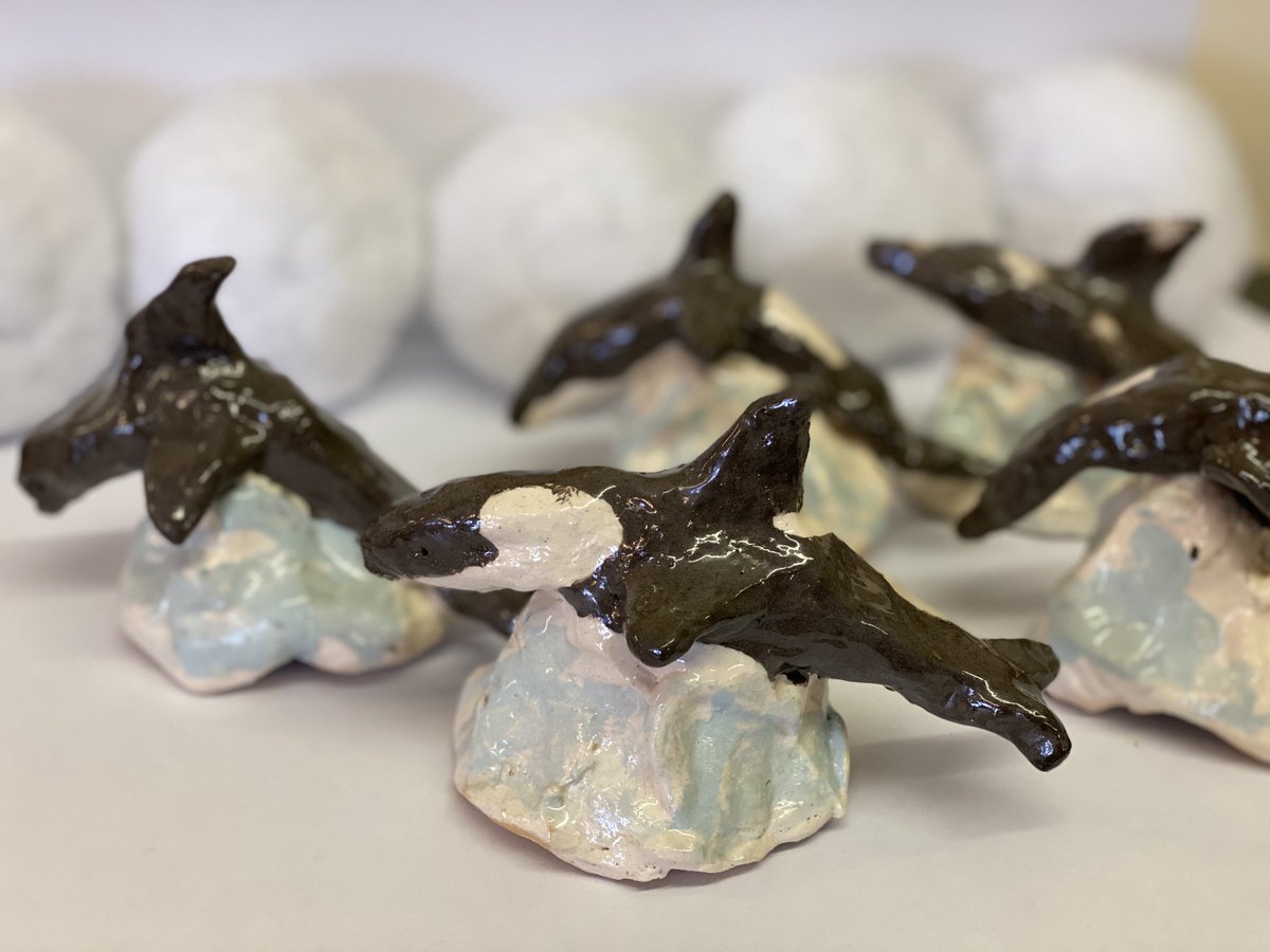 TheFirsSchool's tweet photo. Wow... Well done, Year 4! What super pottery work. These lovely animal figures will sit proudly next to our Arctic and Antarctica topic display. Thank you so much to Mrs Kay for helping us with this 🐧🐳☺️! https://t.co/SUYzTixUnf