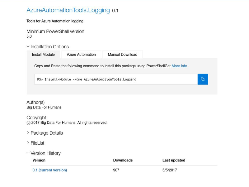 AndySvints's tweet photo. #Module: AzureAutomationTools.Logging
Author: Big Data For Humans
ProjectUri: https://t.co/sNFL9lROSu
Tools for Azure Automation logging

#AndySvints #RandomPSModule #AzureRM #Automation #PSModule https://t.co/kjIO6DQDs3