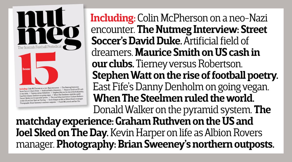 NutmegMagazine's tweet photo. Issue 15 is at the printers. 
Pre-order it now
⬇️
https://t.co/D8jMU8wYB2
Includes: @d_gray_writer @germanocean @mauricesmithtvi @hjmckinlay @StephenWattSpit @DannyDenholm @how_greg @sked21 @grahamruthven
 + many more.
You can read the full contents here > https://t.co/HPbVnfULaE https://t.co/N3sItNVlkW