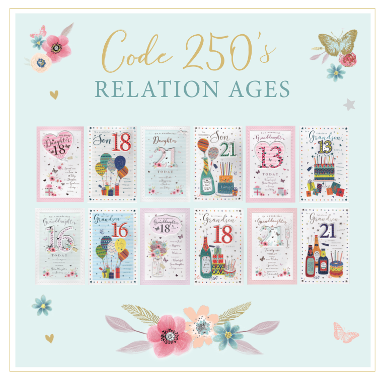 We've added to the Code 250 collection once again! 12 brilliant new designs covering those all important relation ages ... These are the perfect cards for those extra, EXTRA special sends!