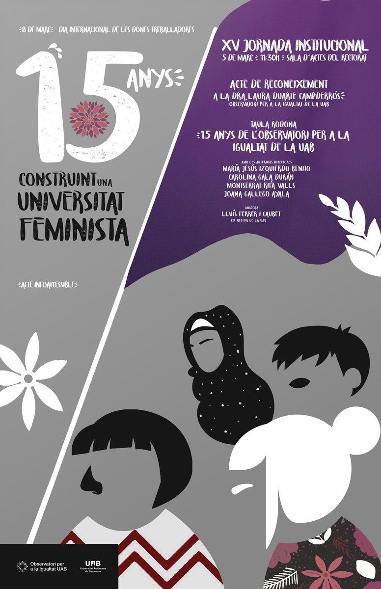 Igualtat_UAB's tweet photo. ♀️Aquest dijous➡️XV Jornada institucional en commemoració del #8M!

👉🏾Homenatge a la Dra. Laura Duarte Campderrós
👉🏾Taula rodona 15 anys de l'Observatori

⏰11:30h
📍Sala d'actes del rectorat

ℹ️Acte infoaccessible amb interpretació a la llengua de signes catalana amb @fetesamans https://t.co/OgUjgH56vq