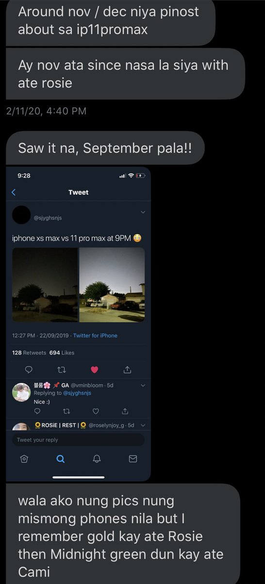 Also they told me that she and her friend Cami bought new phones together, iPhone 11 pro max and even posted it on twitter. (Ss From users following ate Rosie/Cami& #39;s acc/info spread by their mutuals)