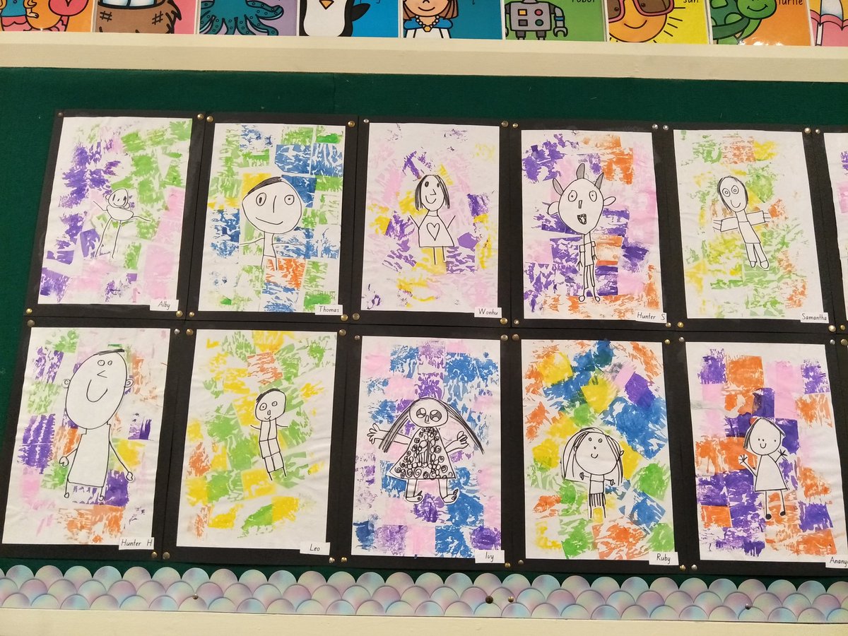 1/KZ's first self-portraits! We loved creating colourful textured backgrounds. @ConcordPS