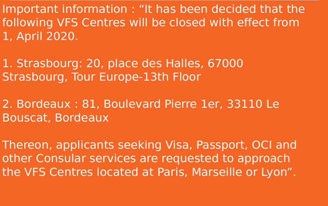 India In France On Twitter Important Information It Has Been Decided That The Following Vfs Centres Will Be Closed With Effect From 1 April 2020 1 Strasbourg 20 Place Des Halles