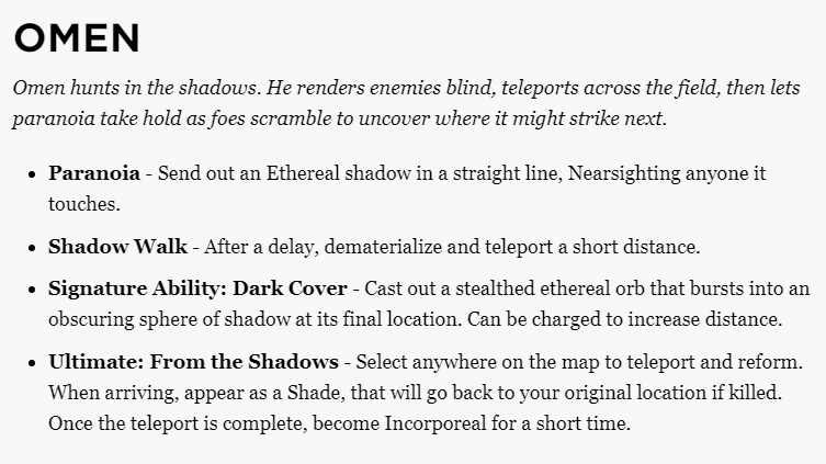 SilasLeaks's tweet photo. Valorant Character Preview: OMEN

 · Paranoia 
 · Shadow Walk
 · Signature Ability: Dark Cover
 · Ultimate Ability: From The Shadows

#Valorant #ValorantGame #ValorantNews #ProjectA 
@PlayVALORANT https://t.co/3LdlEc4JsM