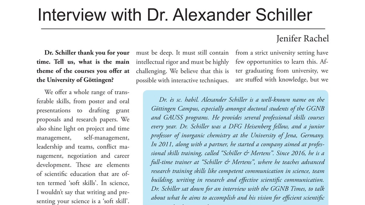 'As scientists we focus on the results – as trainers we focus on the process'. Dr.Alexander Schiller from Schiller&amp;Mertens explains his switch from academia to professional skills trainer in a candid chat with <a href="/JeniferRachel30/">Jenifer Rachel</a>. Catch the exclusive interview only on the #GGNBTimes