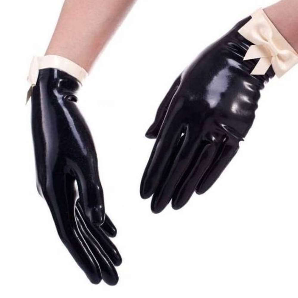 Chlorinated Latex Short Gloves Fetish Wrist Length Black Gloves