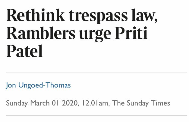 guyshrubsole's tweet photo. The Govt says it wants to criminalise trespass - an incredibly draconian measure that would impact walkers, wild camping, Travellers and right to protest.

But now an alliance of access groups has risen up to call on the Govt to rethink its plans:
https://t.co/CB8whVvsFk https://t.co/DRpOONO6a9