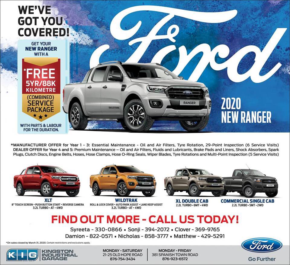 KIGarage's tweet photo. KIG has got you covered... with every New Ranger get a *Free Service Package! Give us a call to book your pick-up today 876.923-6572 | 876.754-3434 #kigjamaica #ford #service https://t.co/6GiuUopDEy