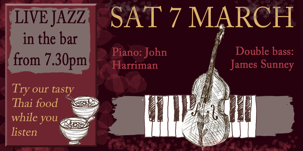 redlionjazz's tweet photo. Critically acclaimed pianist &amp; composer John Harriman,  renowned for his Latin style, returns at 7.30pm on Sat with double bassist James Sunney, who's toured across South Africa, Europe &amp; USA.  Book a table for our tasty Thai food on 01892 527000 #jazz #kent #thaifood #livemusic https://t.co/5NiDrFP0Ei