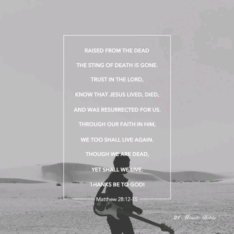 ToddTrotter3's tweet photo. The sting of death is gone. Trust in the Lord, know that Jesus lived, died, and was resurrected for us. Through our faith in him, we too shall live again. Though we are dead, yet shall we live. Thanks be to God! https://t.co/7uss3kpDGK