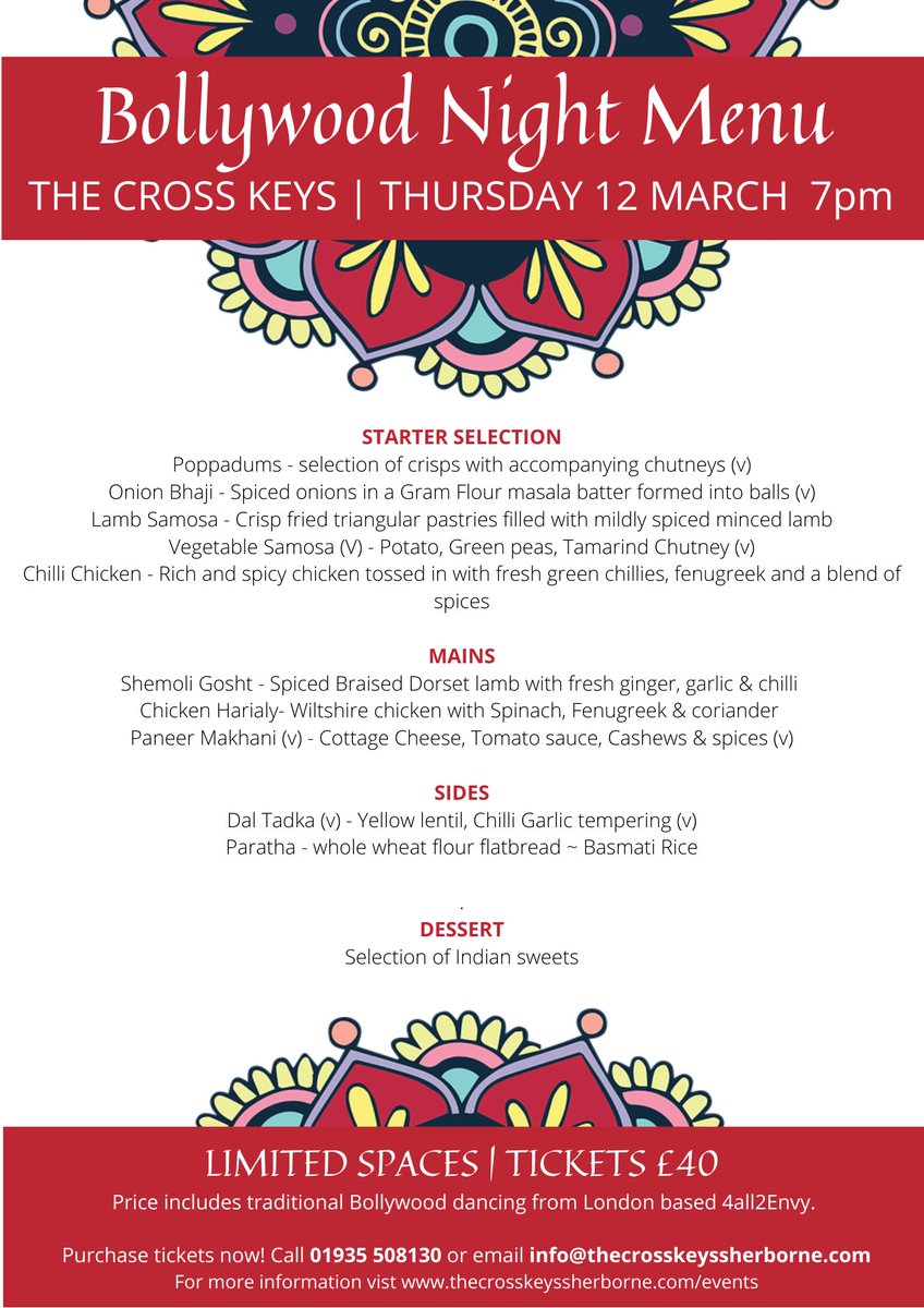 Our Bollywood Night menu is now available. Tempting enough? ... #indianfood #bollywooddancing