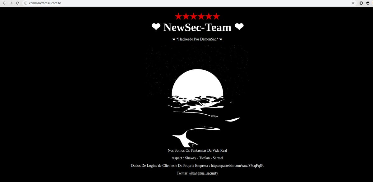 NewSecGroup's tweet photo. Company CommSoft Brazil Hacked And Leaked

Web Page Hacked : https://t.co/aXWGSFEnju

Leak Data : https://t.co/EdzAfB5Esu

SysAdm low level :)

By Member @m4gnus_security https://t.co/6KzBygkB5L