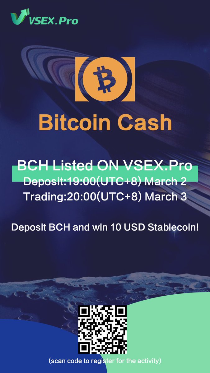 Bitcoin Cash Listed on VSEX.Pro, trade BCH and win USD stablecoin !